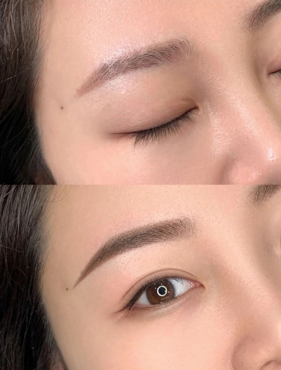 觀塘繡眉霧眉作品：舊眉偏紅覆蓋調色後效果